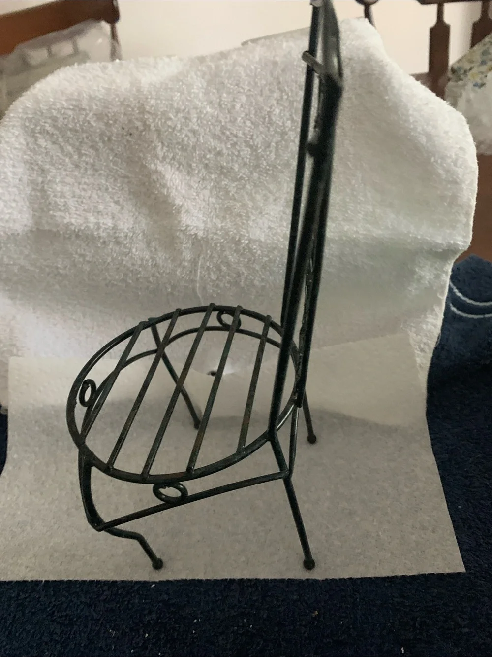 Decorative Wire Chair Display Stand in black. 10 inches tall